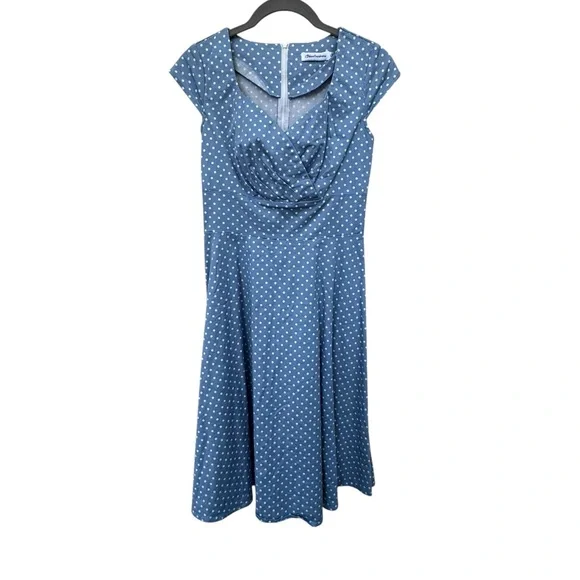 Blue Polka Dot Rockabilly Fit & Flare Dress size XS - Picture 8 of 11